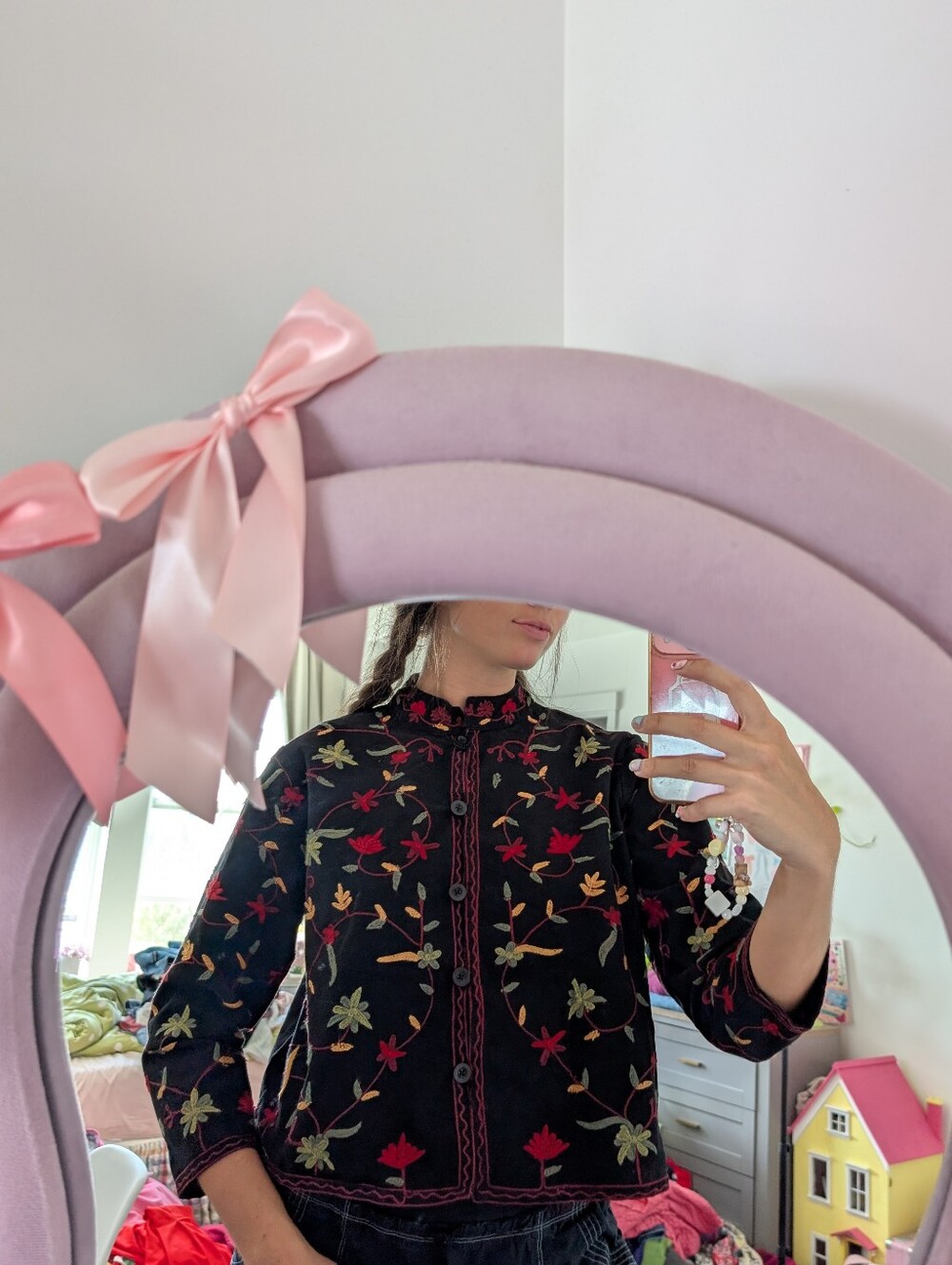 Classic Black Floral Embroidered Jacket Size Petite Large